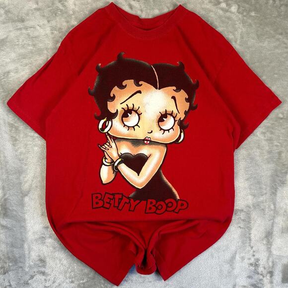 Betty Boop Tops - Betty Boop Black T-Shirt - Retro Cartoon Premium Red Size Medium